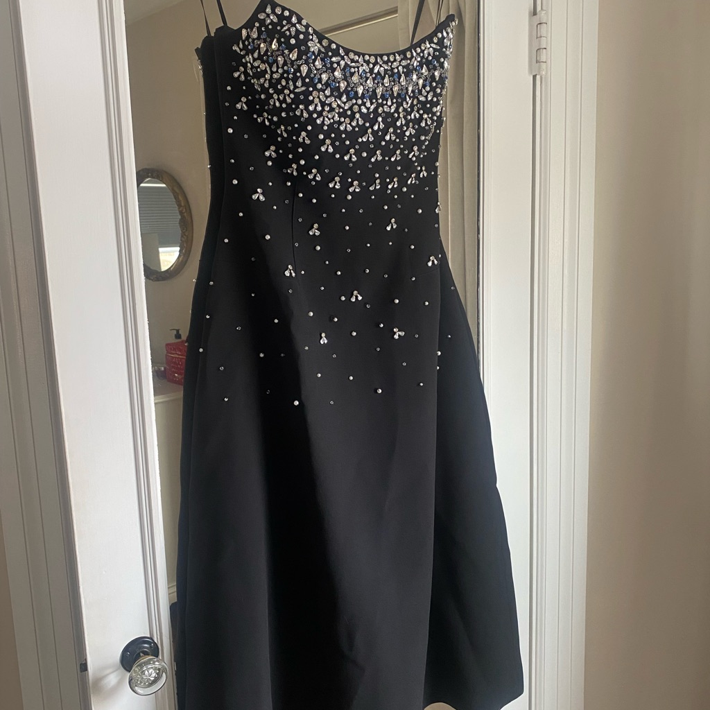 Elegant Black Midi Dress With Embellishments